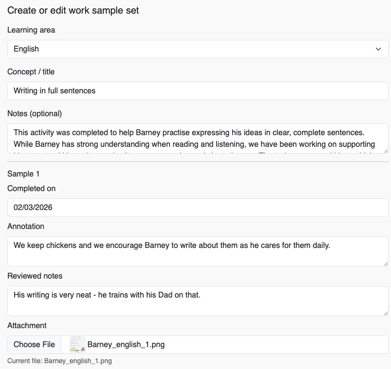 Evidence capture and work samples